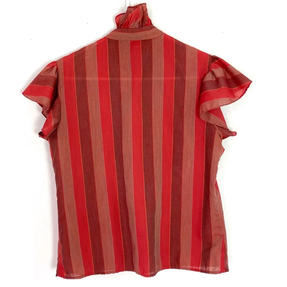 Vintage Red and Rust Striped Ruffle Blouse - Picture 2 of 13